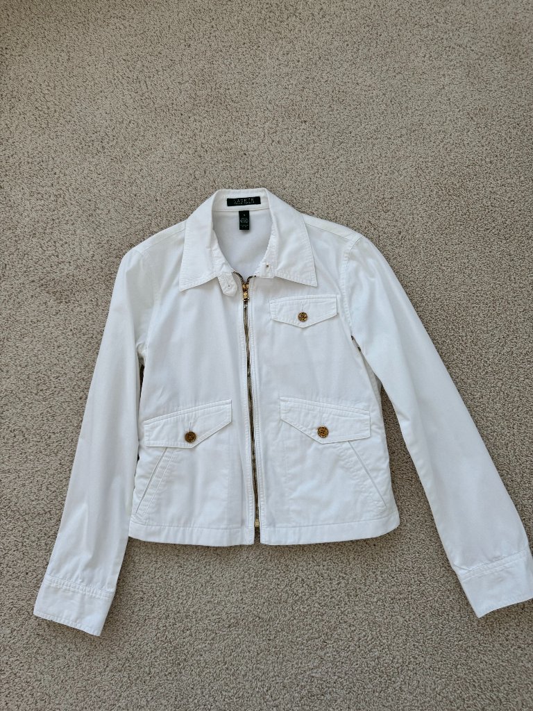 Ralph Lauren White Chic, Sporty Zip -Up Jacket. Size S